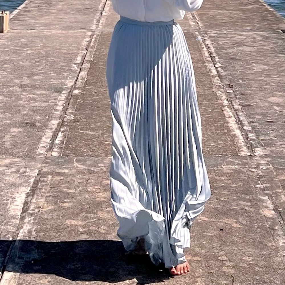H&M Satin Light Blue Pleated Maxi Skirt
